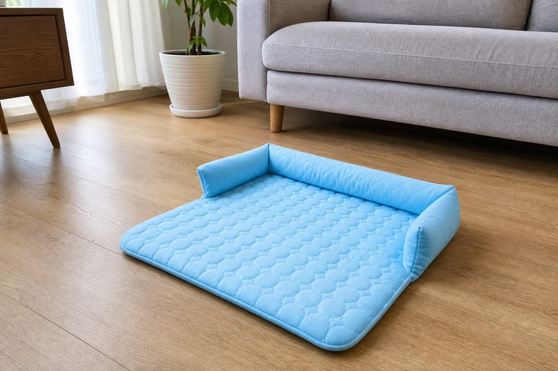 Petlori Summer Bed cooling dog bed in a living room