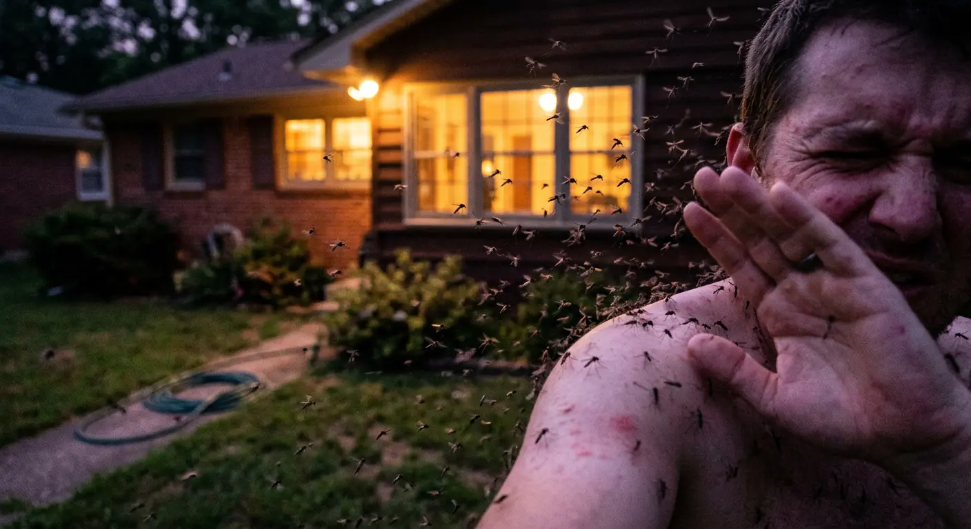 Swarm of dangerous mosquitoes at dusk